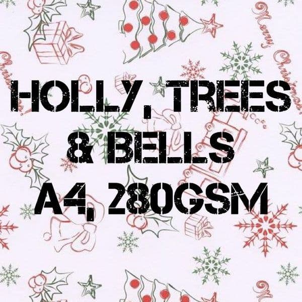 Payper Box - A4 Printed Card Holly, Trees & Bells - 10 Sheets