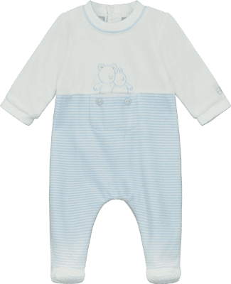 Emile et Rose - Emerson Pale Blue Velour Stripe Babygrow