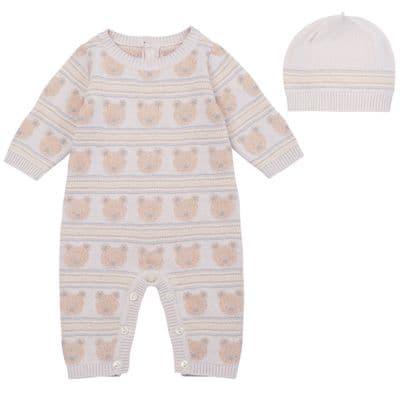 Emile et Rose - Harry Knitted Baby Playsuit with Teddy Detail & matching hat