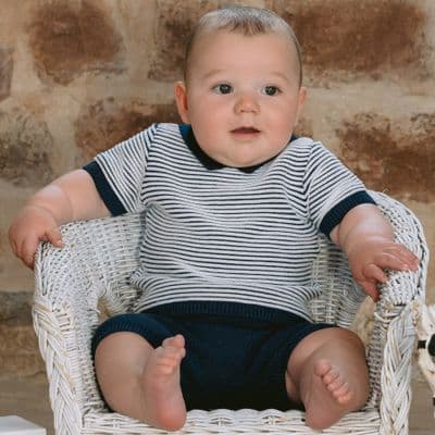 Emile et Rose - Jerry Navy Baby Boys Stripe Knit Top and Shorts Set