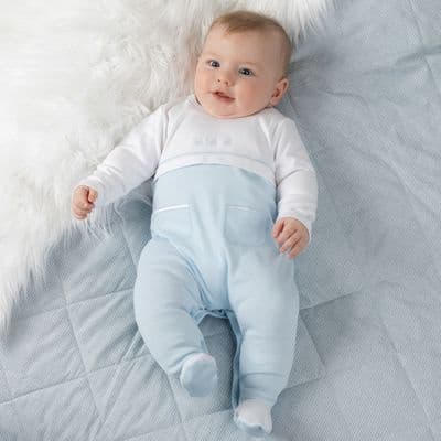 Emile et Rose - Pale blue Babygrow with Teddy Bear Embroidery