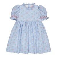 Kidiwi -  Delia Blue Seersucker Gingham with Bouquet Print Dress