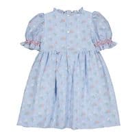 Kidiwi -  Delia Blue Seersucker Gingham with Bouquet Print Dress