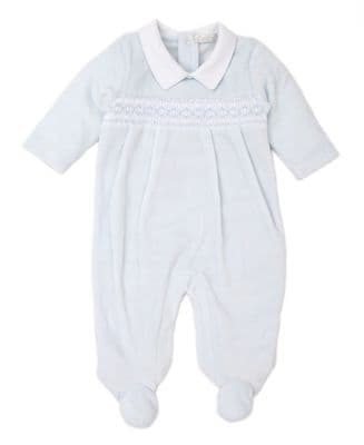 Kissy Kissy - Light Blue Velour Hand Smock Babygrow