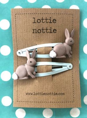 Lottie Nottie - Bunnies on Blue Hair Clips