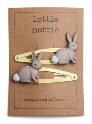 Lottie Nottie - Bunnies on Yellow Hair Clips