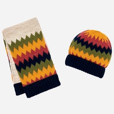 Mayoral - Bright Beige Striped Hat-Scarf Set