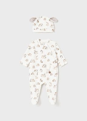 Mayoral - Natural Print Soft Babygrow with matching hat