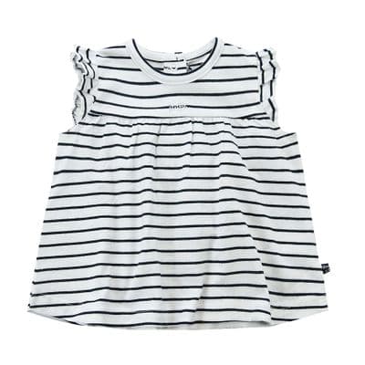 Weekend a la Mer - Ptitop White & Navy Stripe Frill Top