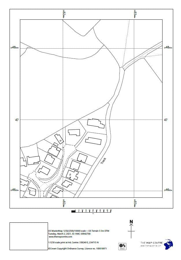 1:1,250 Ordnance Survey A4 Sitemap