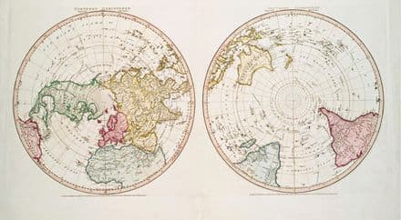 1790 - Antique Double Hemisphere World Map - William Faden - Reproduction