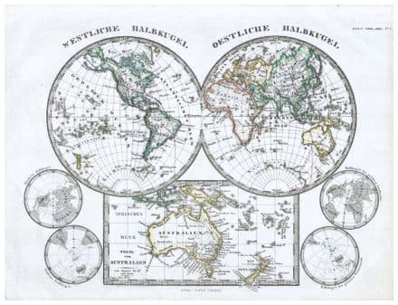 1862 Stieler Hemisphere Map of the World – Fine Art Reproduction