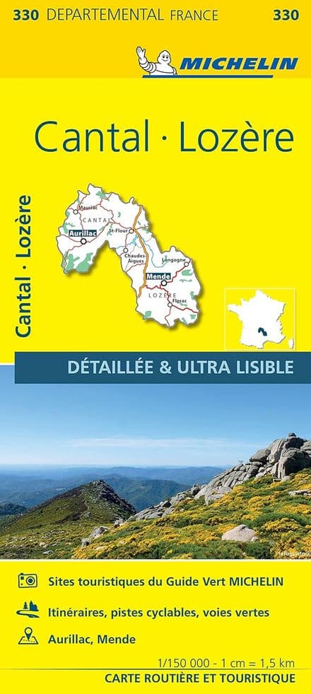 330 Cantal, Lozere - Michelin Local Map