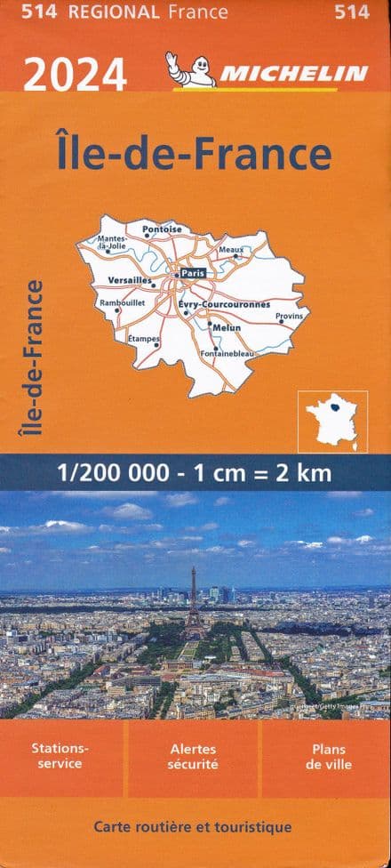 514 - Ile de France Michelin Regional Map 2024 - SALE