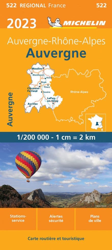 522 Auvergne - Michelin Regional Map 2023 - SALE