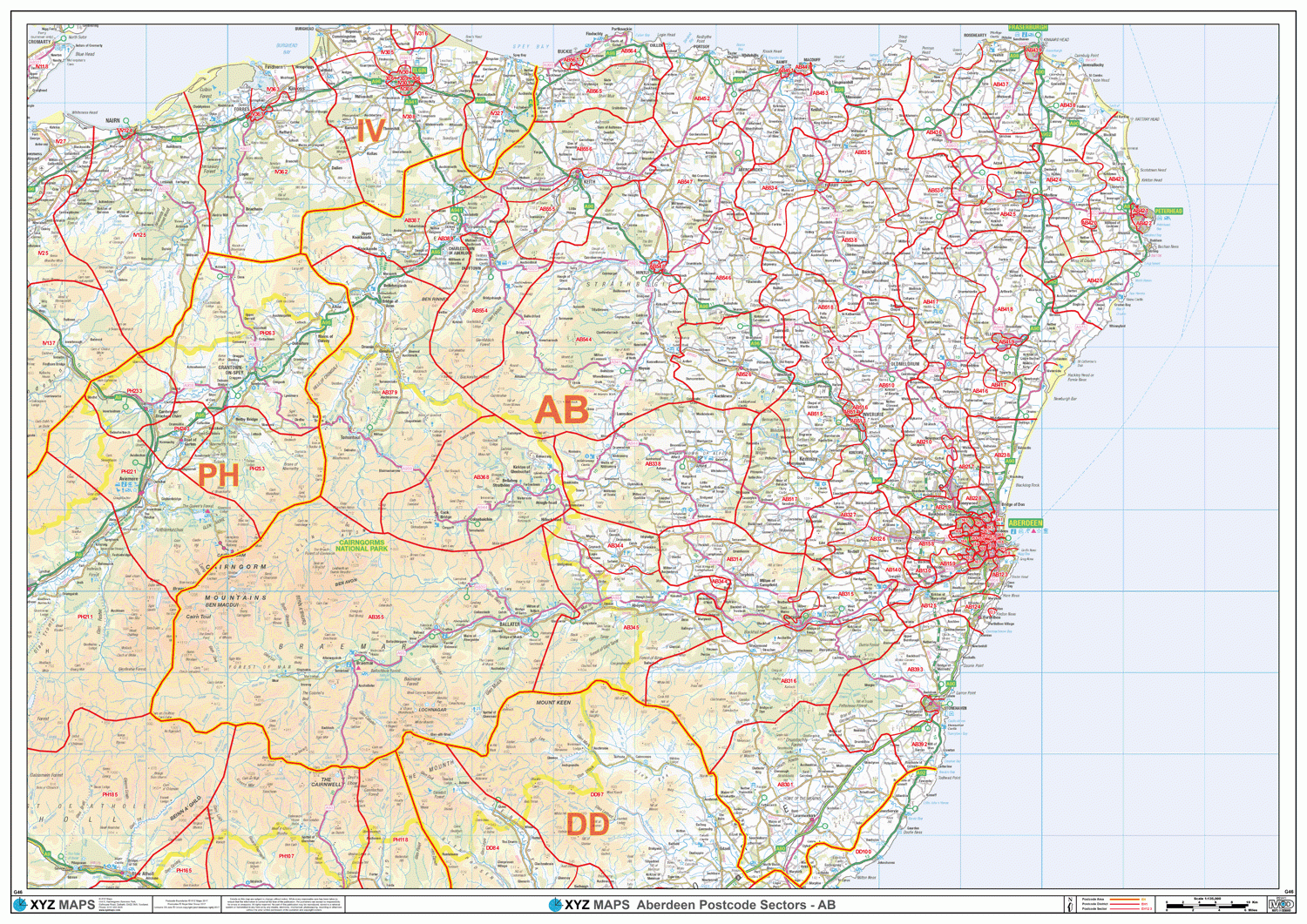 Aberdeen - AB Postcode Sector Wall Map