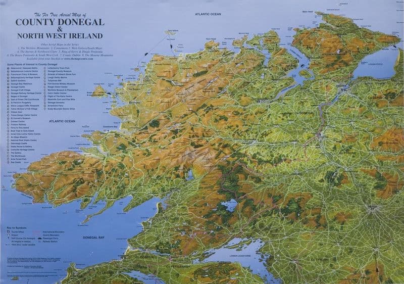 Aerial Map of Co. Donegal & Northwest Ireland - Flat
