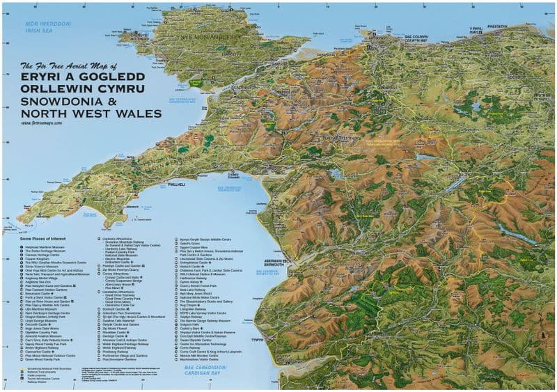 Aerial Map of Snowdonia National Park - Flat/Rolled Map - Paper