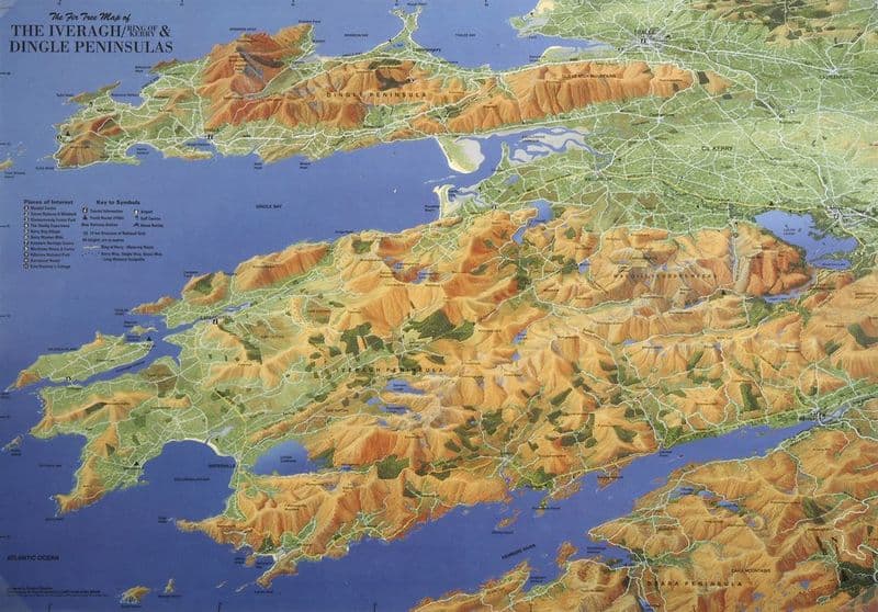 Aerial Map of The Iveragh (Ring of Kerry) & Dingle Peninsula - Flat Laminated