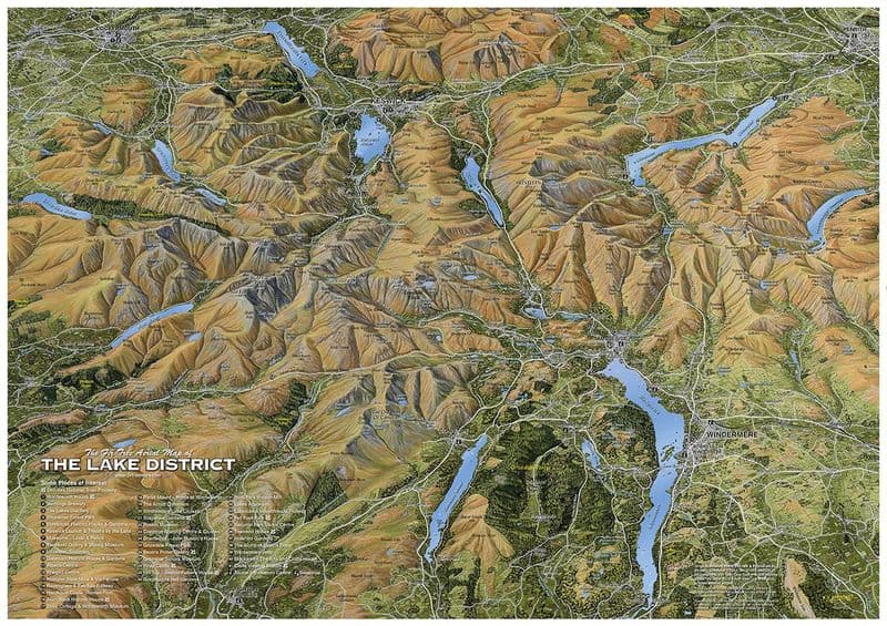 Aerial Map of The Lake District - Flat, Laminated