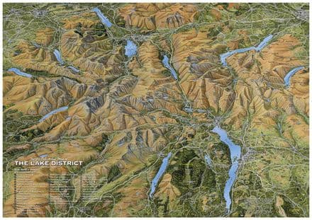 Aerial Map of The Lake District - Flat, Laminated