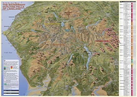 Aerial Map of The Wainwright OUTLYING Fells of the Lake District - Laminated