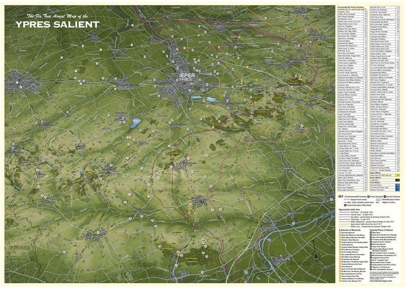 Aerial Map of WW1 - Ypres Salient - Passchendaele - Flat, Laminated Map