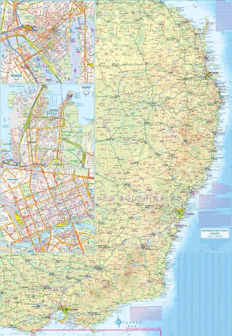 Australia East Coast Travel Map - ITM Alternate Version