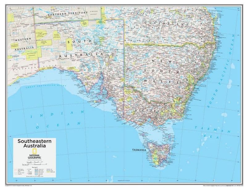 Australia South Eastern Political Wall Map - 2015 - National Geographic