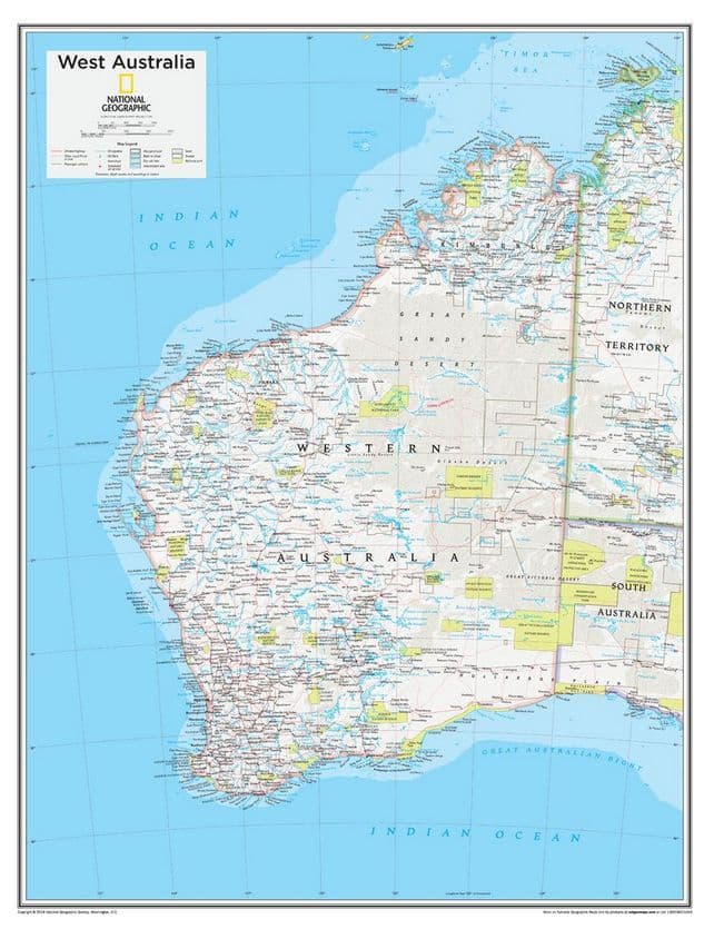 Australia Western Political Wall Map - 2015 - National Geographic