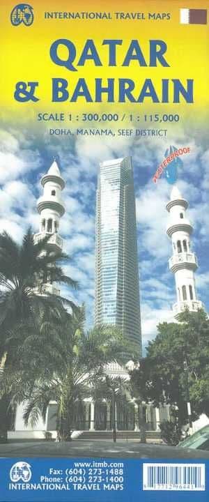 Bahrain  & Qatar Travel Map with Manama & Doha