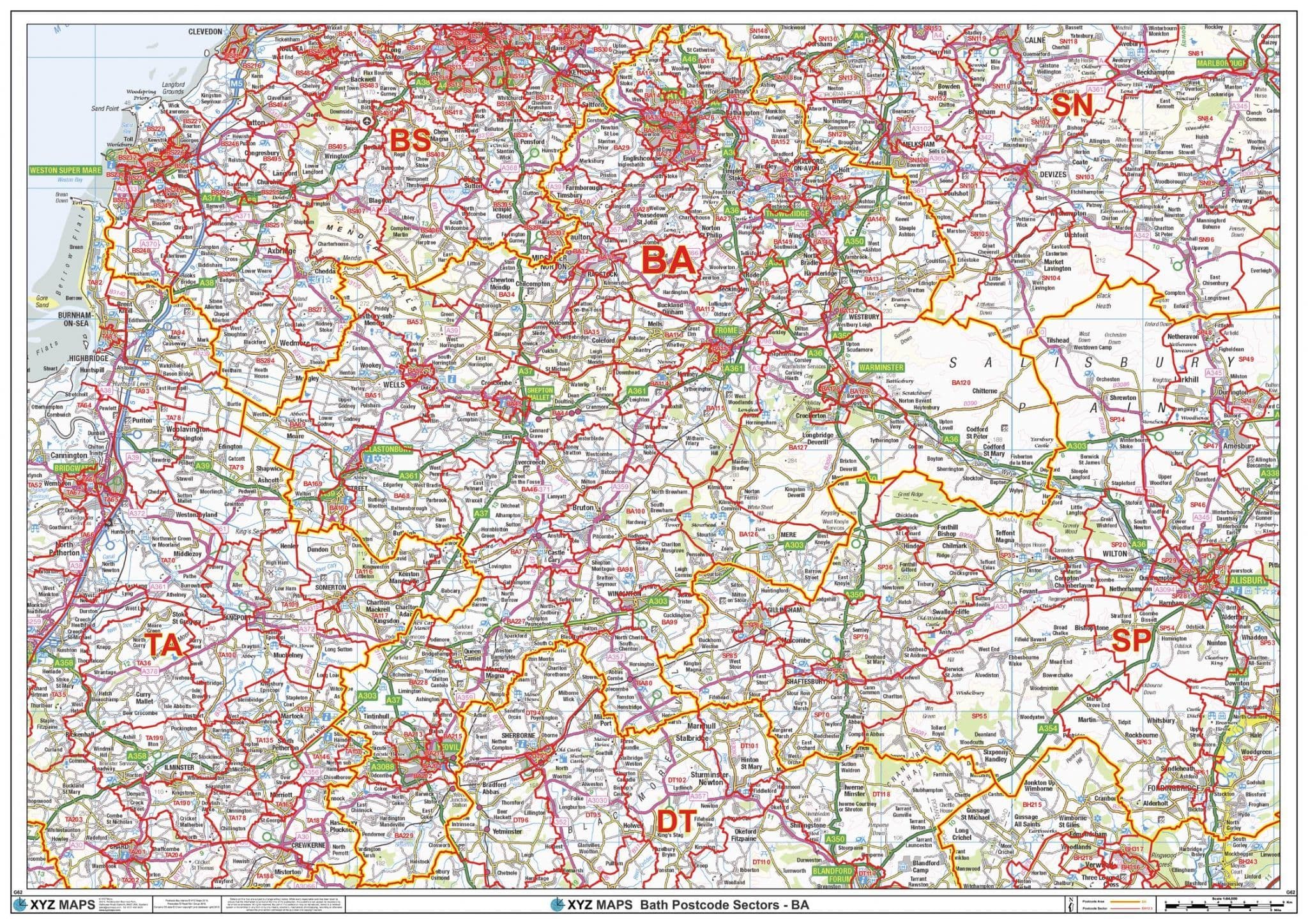 Ba Postcode List Bath - BA - Postcode Sector Wall Map