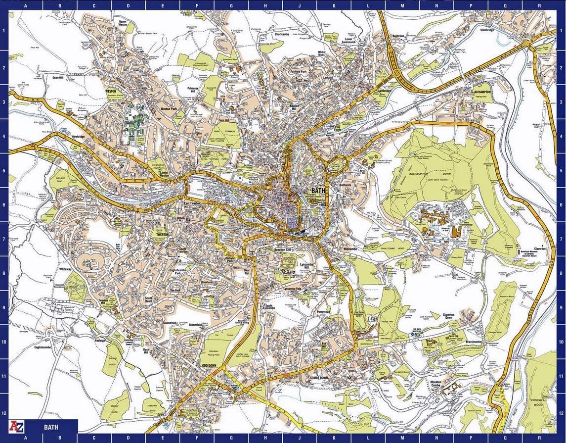 Bath City Centre A Z Street Wall Map Bath City Centre A Z Street Wall Map