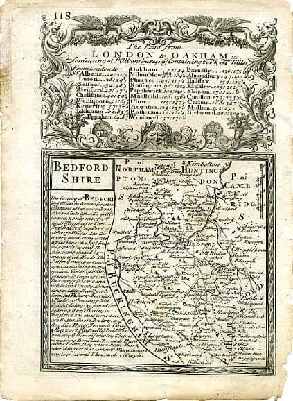 Bedfordshire (B) - Owen Bowen 1720 Original Map