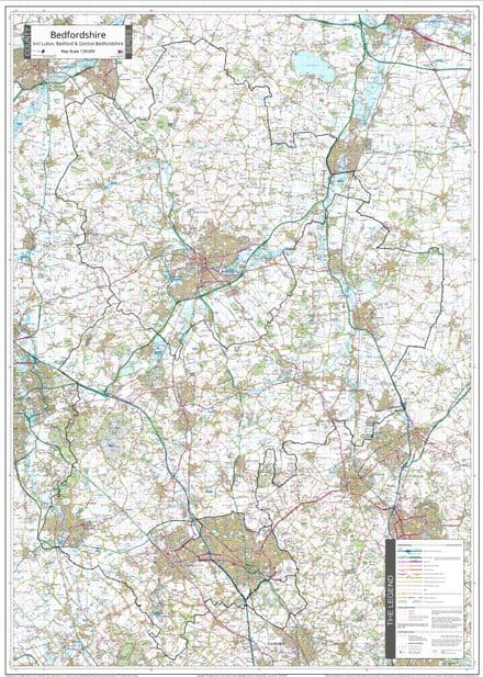 Bedfordshire - Extra Large County Wall Map - 90 x 126cm