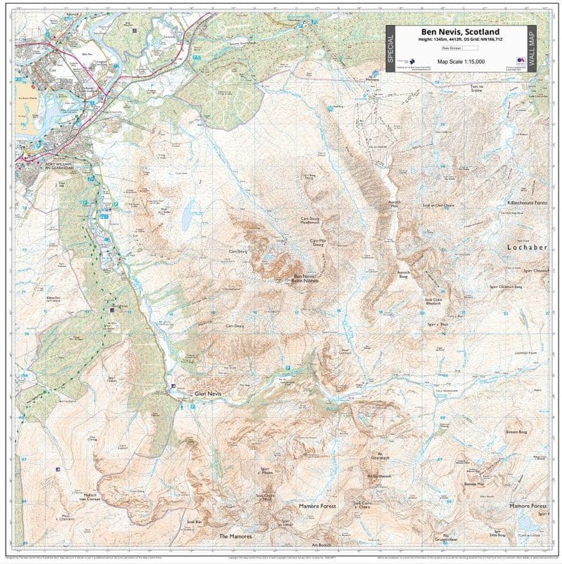 Ben Nevis Mountain Map - 1:15,000 - Wall Map - The Map Centre Press