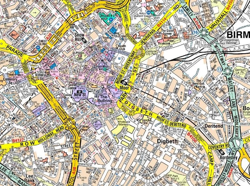 Birmingham A Z Wall Map