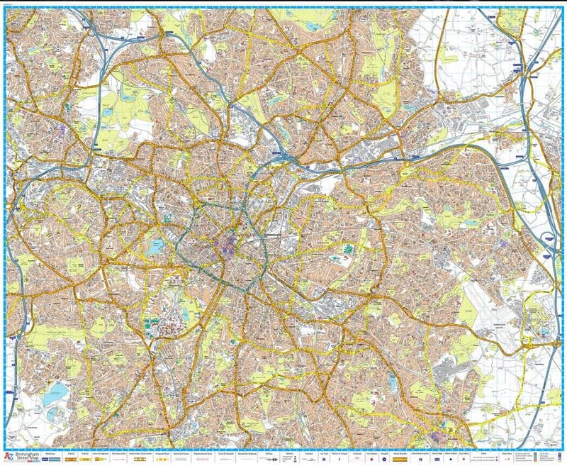 Birmingham A Z Wall Map