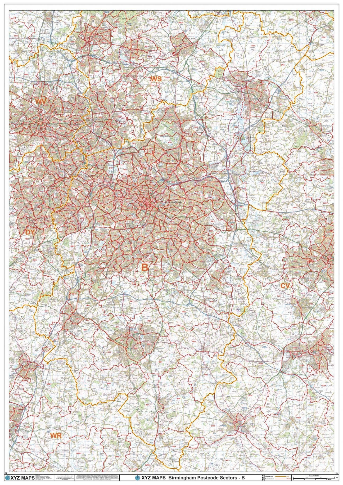 Birmingham - B - Postcode Sector Wall Map