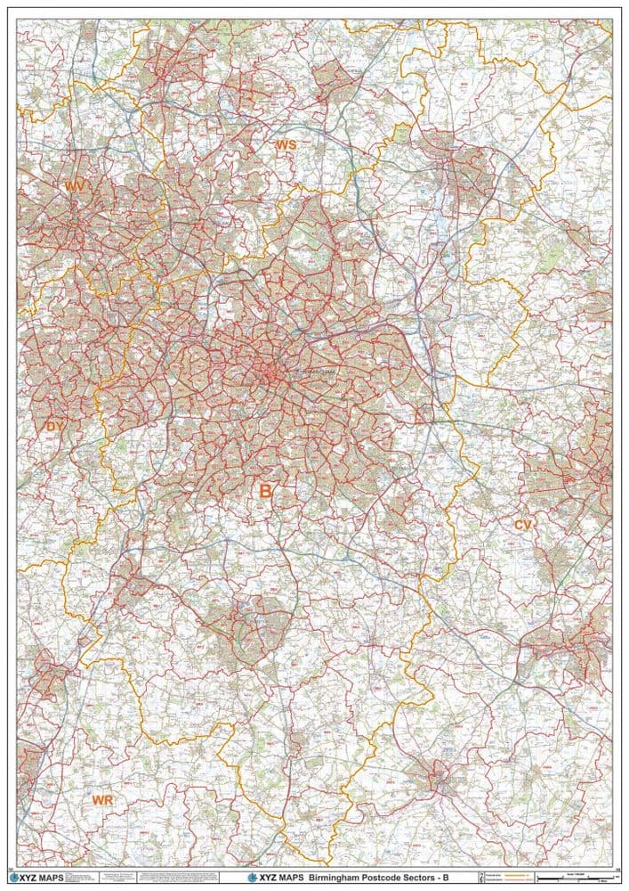 Birmingham B Postcode Sector Wall Map Birmingham B Postcode Sector Wall Map