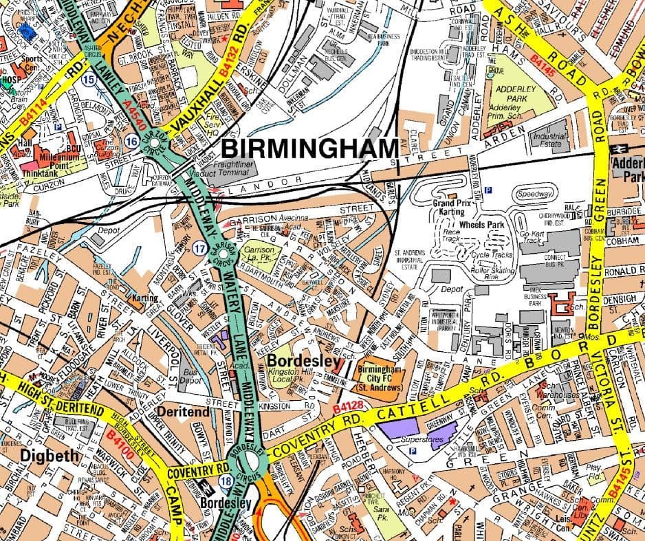 Birmingham City Centre AZ Street Wall Map