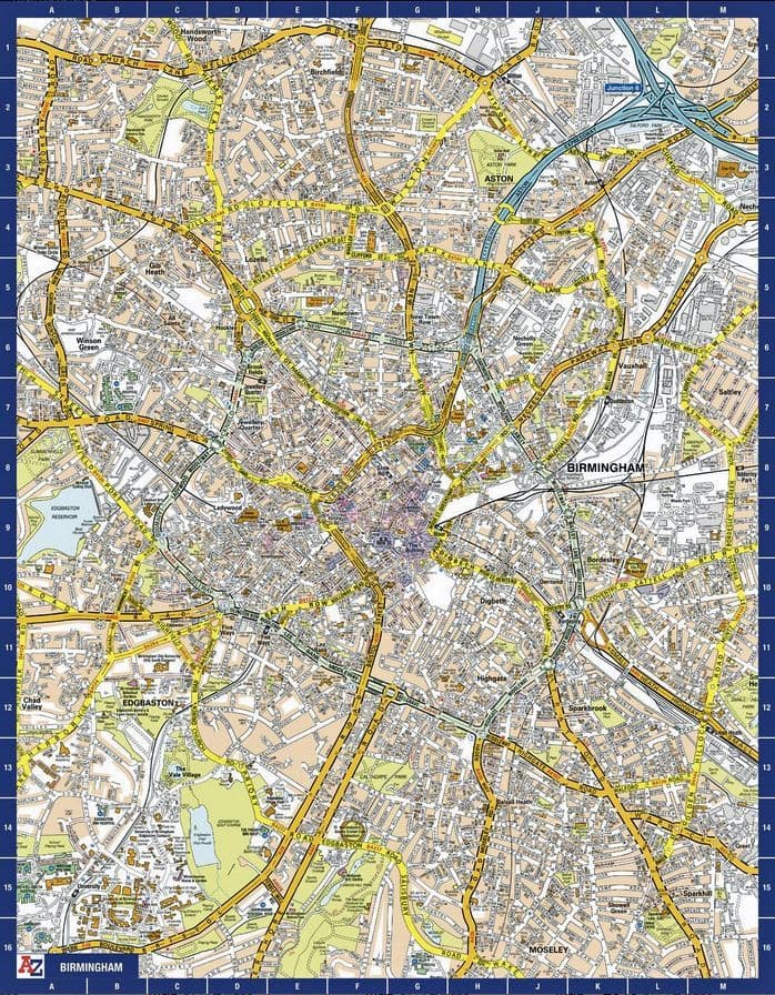 Birmingham City Centre AZ Street Wall Map