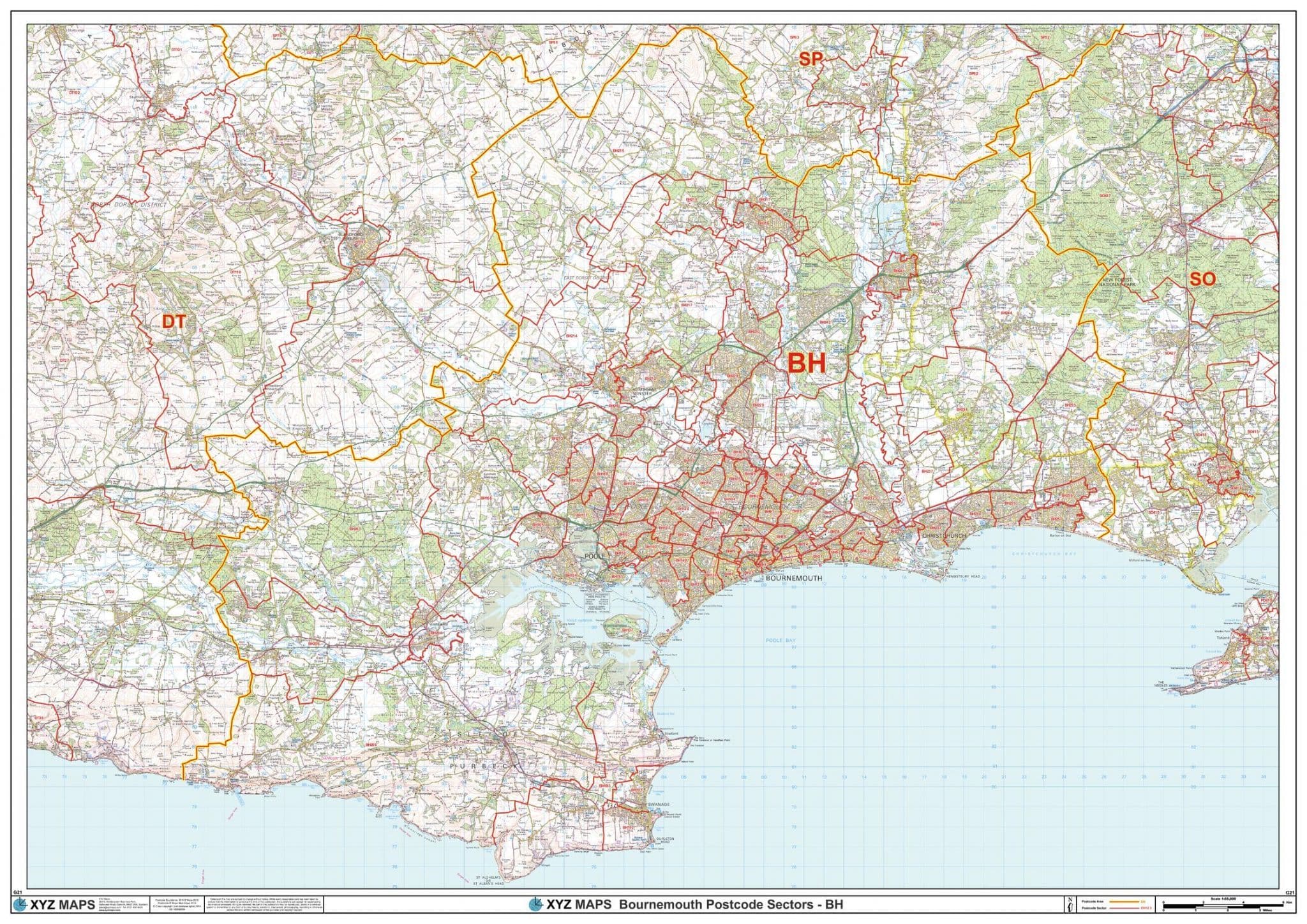 Bournemouth - BH - Postcode Sector Wall Map