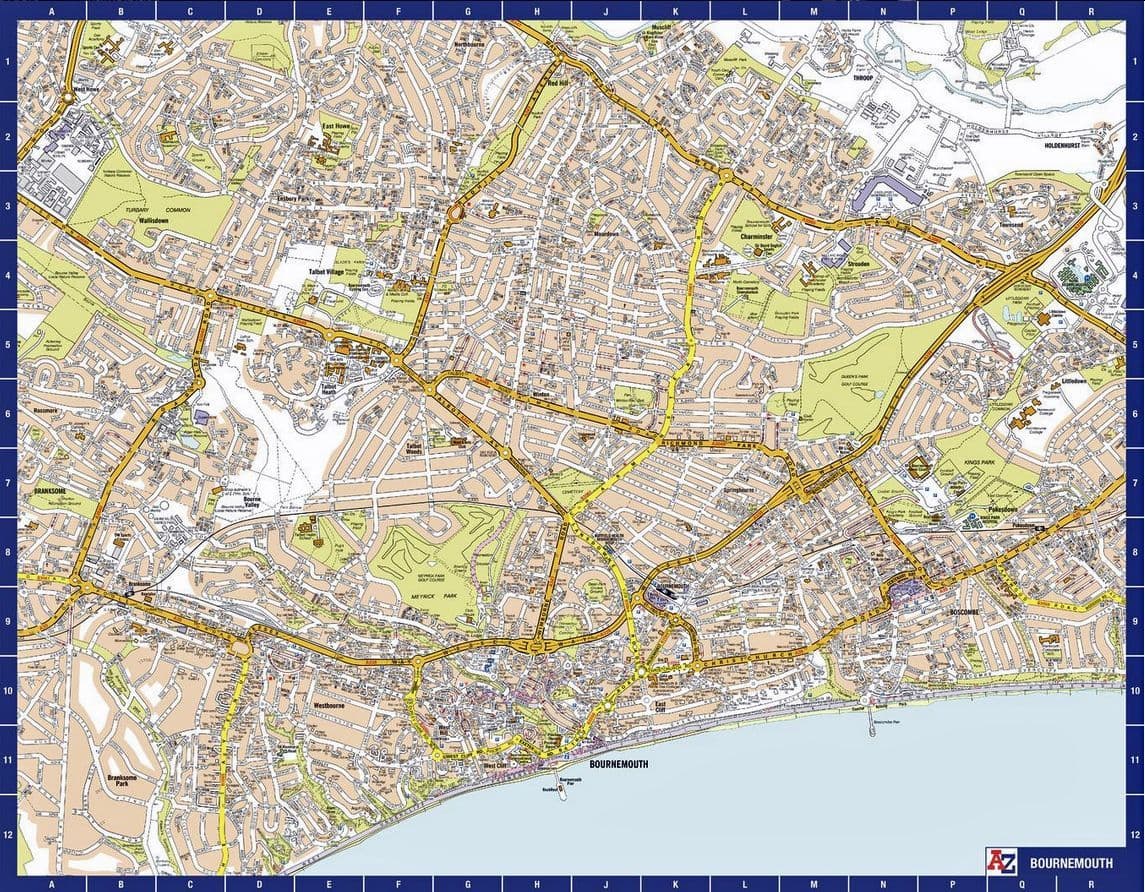 Bournemouth City Centre A-Z Street Wall Map