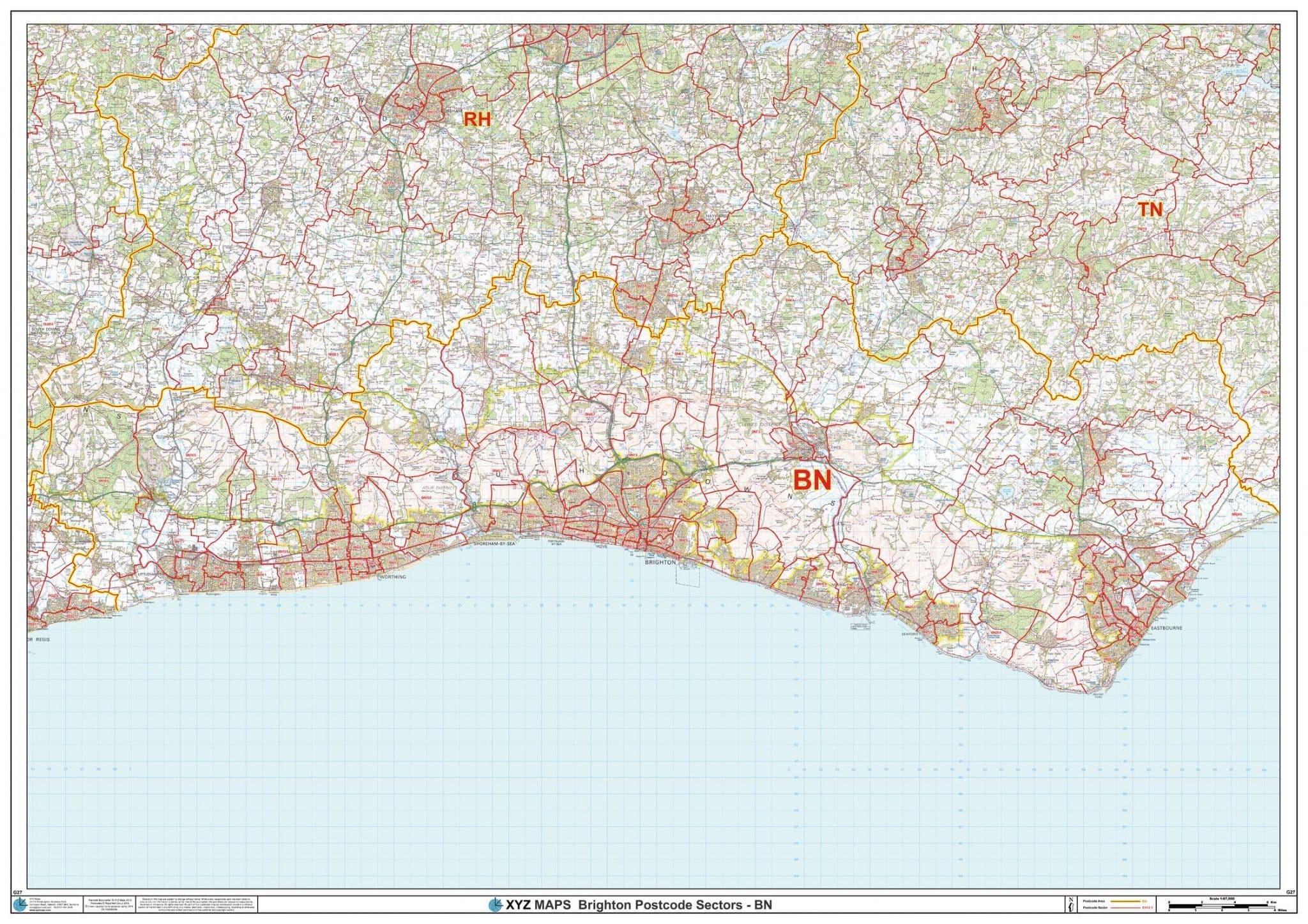 Bn Postcode Uk Brighton - BN - Postcode Sector Wall Map