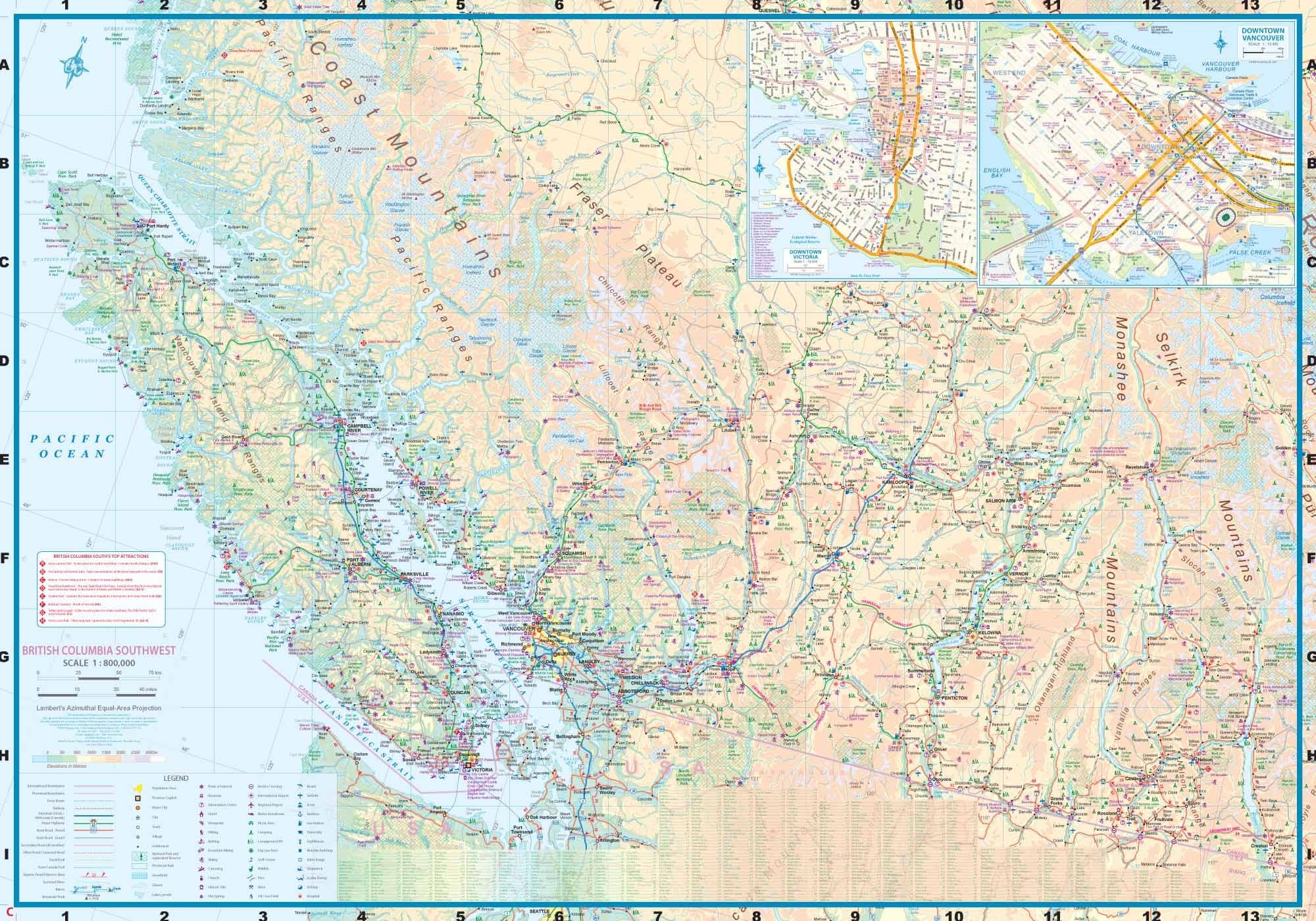 British Columbia Southwest & Washington State Travel Map
