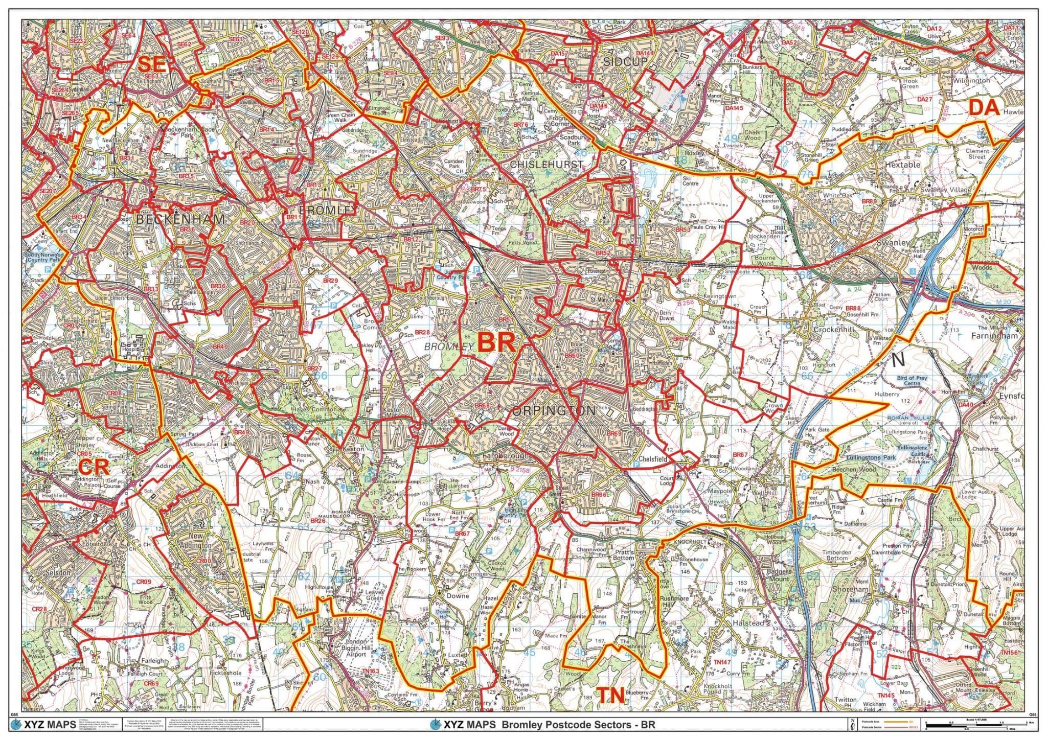 Bringelly Postcode Map Bromley - BR - Postcode Sector Wall Map