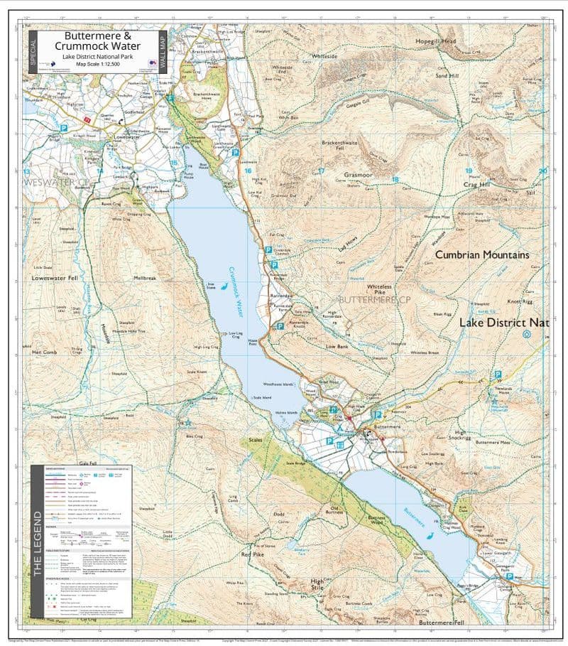 Buttermere & Crummock Water - Wall Map - 1:12,500 - The Map Centre Press