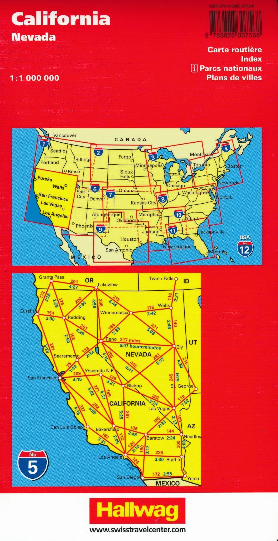 California & Nevada Driving Map - Hallwag USA 5