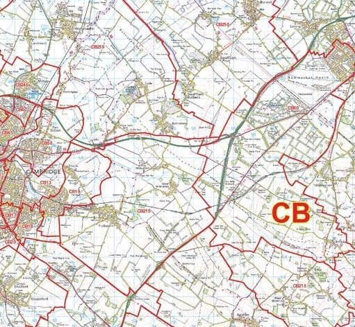 Cambridge - CB - Postcode Sector Wall Map
